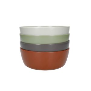 Assorted set of four recycled plastic bowls in green, grey and terracotta colours