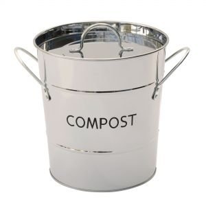 Metal compost pail with stainless steel colouring & handles