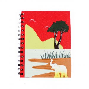 Eco friendly notebook in red with elephant prints