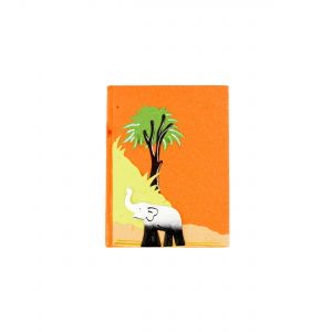 Eco friendly small notebook in orange and yellow with elephant prints