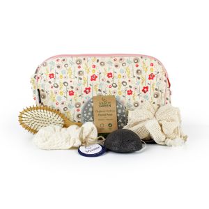 eco-friendly and vegan bathroom gift bundle with toiletry bag