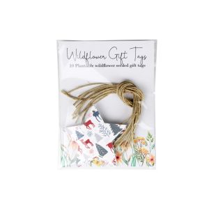 pack of ten wildflower gift tags shaped like stars with twine string