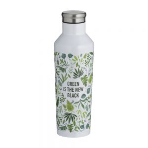 Stainless steel water bottle in floral green & white