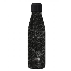 Stainless steel water bottle in black with grunge artwork