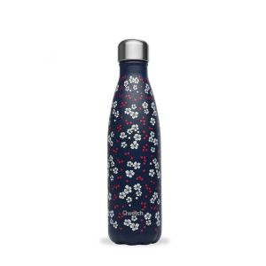 Stainless steel water bottle with dark floral print