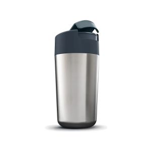 Large double-walled travel flask mug made from BPA free plastic and stainless steel.