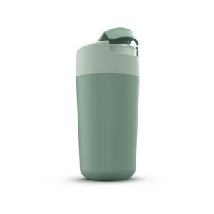 Large green flip-cap travel mug with leakproof screw-top lid.
