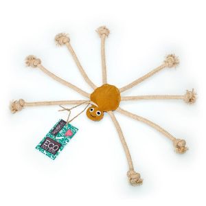 Spider-shaped jute and suede dog toy - perfect for playing tug of war!
