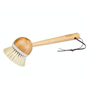Bamboo handled cleaning brush with a round shaped head