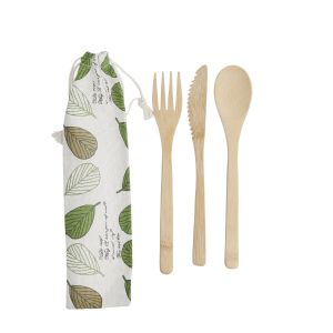 Reusable Bamboo Cutlery Set - in Fabric Pouch
