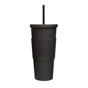 22oz black reusable double walled tumbler with a straw for drinks on the go!