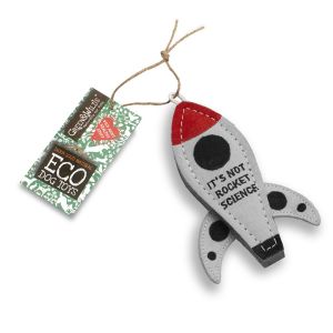 Rocket shaped eco-friendly dog toy made from natural jute and suede.