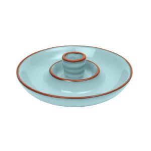 round blue terracotta dish for serving olives and tapas