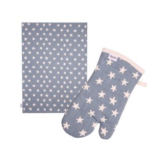 oven gauntlet and tea towel set made from organic cotton