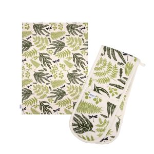 eco-friendly organic cotton double oven glove and matching tea towel
