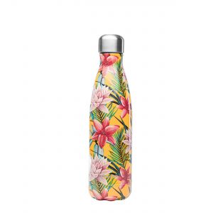 Qwetch Insulated Stainless Steel Bottle - 500ml - Tropical Yellow Flowers