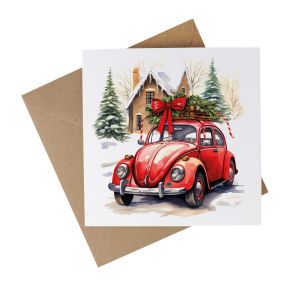 Recycled Paper Christmas Card - Festive Red Car