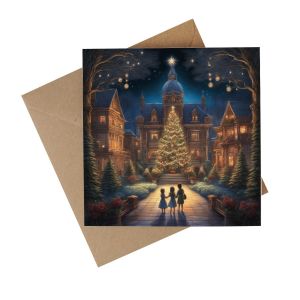 blue festive christmas tree design recycled greetings card