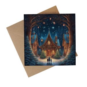 festive christmas card with a full colour house design