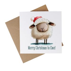 novelty sheep themed christmas card made from recycled paper