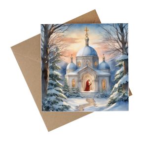 religious church themed Christmas card made from recycled paper