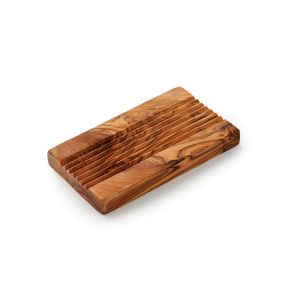 rectangular soap dish made from olive wood with integrated draining grooves