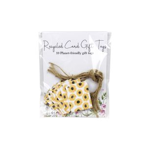 Pack of 10 eco-friendly folded gift tags, featuring a sunflower print.