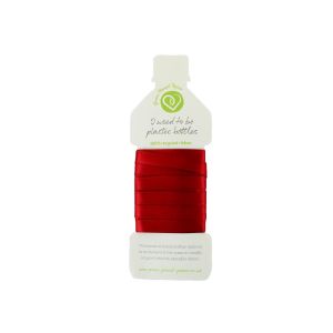 Red satin-like ribbon made from 100% recycled plastic bottles