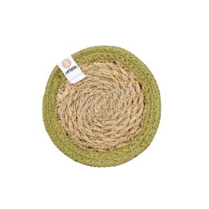 green round coaster made from natural seagrass and jute