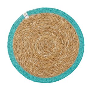 woven seagrass and jute eco-friendly table placemat with turquoise edge