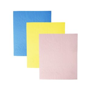 set of three compostable dish cloths in bright colours