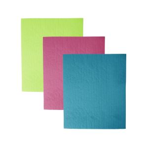 set of three eco friendly kitchen cleaning cloths in bright colours