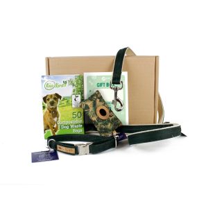 eco-friendly gift set for dogs including collar, lead and compostable dog waste bags