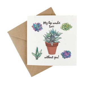 Square wildflower seeded card with cactus and text design