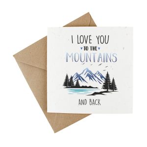 Plantable valentines day card with blue mountain print