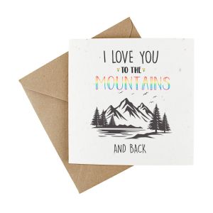 Wildflower seeded valentines day card with colourful LGBTQ rainbow mountain design