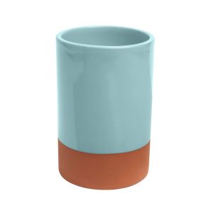 a terracotta wine cooler, finished with a duck egg blue glazing