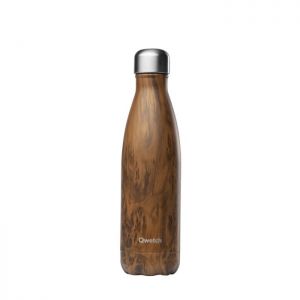 Dark Wooden Effect Qwetch Stainless Steel Water Bottle - Main