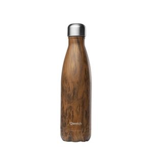 Dark Wooden Effect Qwetch Stainless Steel Water Bottle - Main