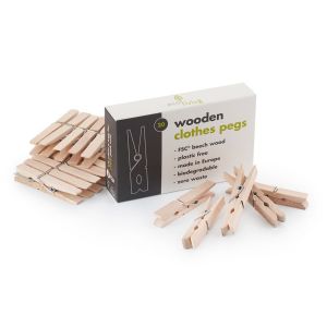 pack of twenty certified beech wood pegs for hanging out laundry