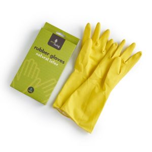 natural latex yellow rubber cleaning gloves, available in small, medium and large