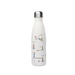 Stainless steel water bottle with yoga artwork